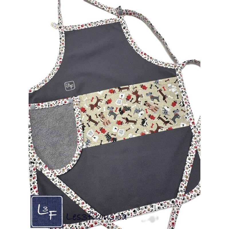 Petits Chiens Tablier Avec Essuie-mains Enfant Couleur Gris prêt à Broder TEN-314P