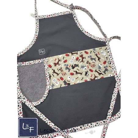 Petits Chiens Tablier Avec Essuie-mains Enfant Couleur Gris prêt à Broder TEN-314P