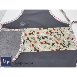 Petits Chiens Tablier Avec Essuie-mains Enfant Couleur Gris prêt à Broder TEN-314P