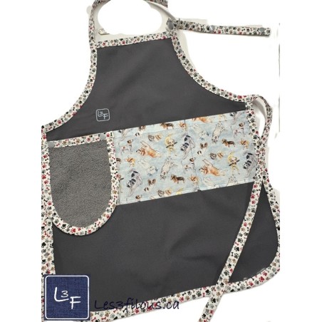 Petits Chiens Tablier Avec Essuie-mains Enfant Couleur Gris prêt à Broder TEN-315P