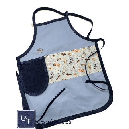 Petits Chiens Tablier Avec Essuie-mains Enfant Couleur Bleu prêt à Broder TEN-319P