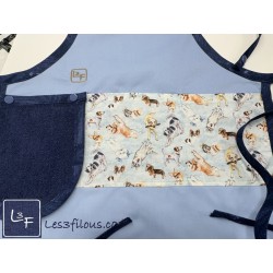 Petits Chiens Tablier Avec Essuie-mains Enfant Couleur Bleu prêt à Broder TEN-319P