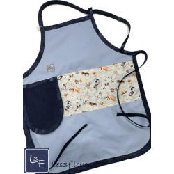 Petits Chiens Tablier Avec Essuie-mains Enfant Couleur Bleu prêt à Broder TEN-319P