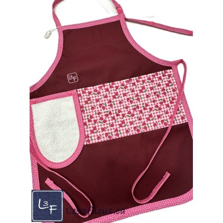 Cerises Cherry Tablier Enfant avec essuie-mains CouleurBourgogne Prêt à Broder TEN-328P