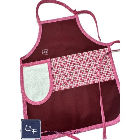 Cerises Cherry Tablier Enfant avec essuie-mains CouleurBourgogne Prêt à Broder TEN-331P
