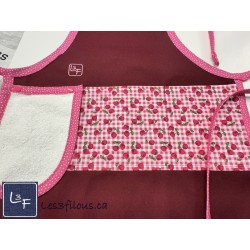 Cerises Cherry Tablier Enfant avec essuie-mains CouleurBourgogne Prêt à Broder TEN-331P