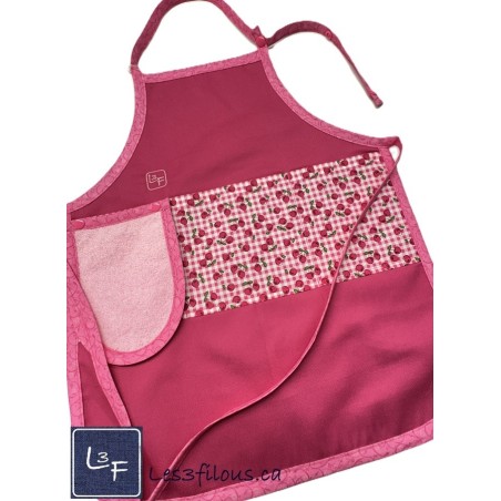 Cerises Cherry Tablier Enfant avec essuie-mains Couleur Fushia Prêt à Broder TEN-330P