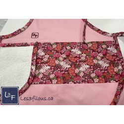 Fleurs Tablier Enfant avec essuie-mains CouleurRose Prêt à Broder TEN-329P