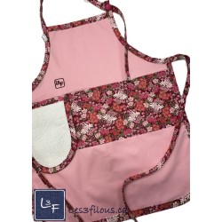 Fleurs Tablier Enfant avec essuie-mains CouleurRose Prêt à Broder TEN-329P
