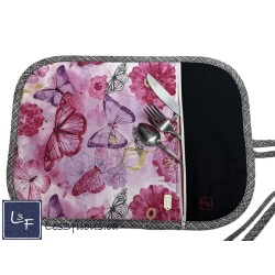 Fleurs et Papillons Napperon avec Pochette Personnalisé Prêt à Broder NAP-417aP