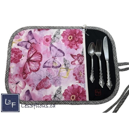 Fleurs et Papillons Napperon avec Pochette Personnalisé Prêt à Broder NAP-417aP