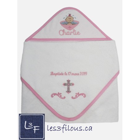 Baptême Religion Serviette Capuchon Brodée et Personnalisée EVE-005