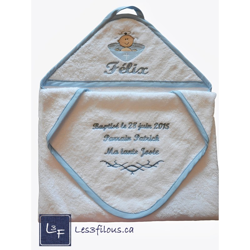 Baptême Religion Serviette Capuchon Brodée et Personnalisée EVE-010