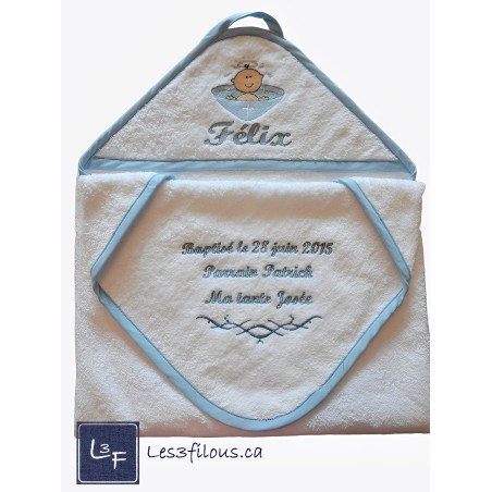 Baptême Religion Serviette Capuchon Brodée et Personnalisée EVE-010
