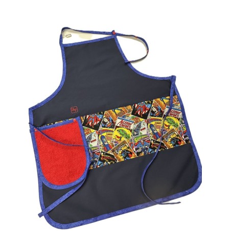 Super Héros Superman Tablier Adulte avec Essuie-mains Couleur Marine Prêt à Broder TEM-352P