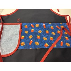 Mc Do Mal Bouffe Fast Food  Frite Hamburger Tablier Adulte avec Essuie-mains Couleur Noir Prêt à Broder TEM-366P