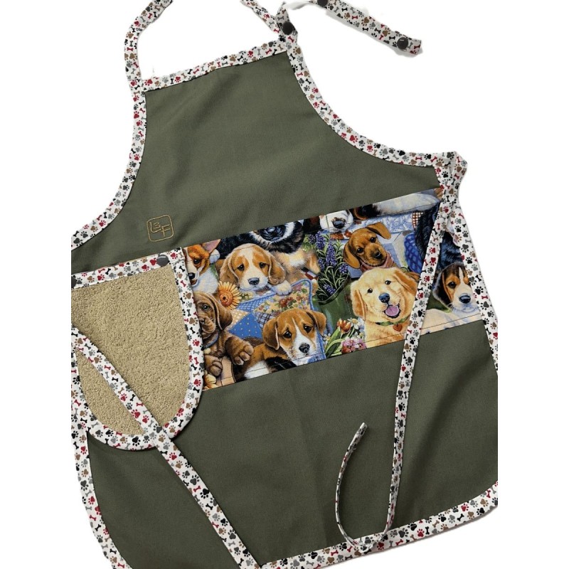 Chiens Tablier Avec Essuie-mains Enfant Couleur Kaki prêt à Broder TEN-338P