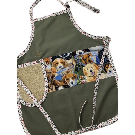 Chiens Tablier Avec Essuie-mains Enfant Couleur Kaki prêt à Broder TEN-338P