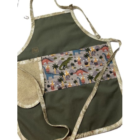 Dinosaures Préhistoire Tablier Enfant avec Essuie-mains Prêt à Broder TEN-340P