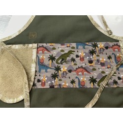 Dinosaures Préhistoire Tablier Enfant avec Essuie-mains Prêt à Broder TEN-340P