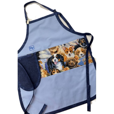 Chiens Tablier Avec Essuie-mains Enfant Couleur Bleu prêt à Broder TEN-344P