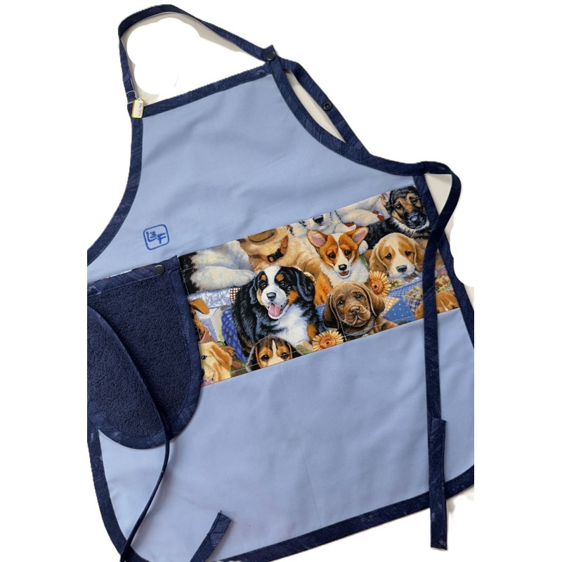 Chiens Tablier Avec Essuie-mains Enfant Couleur Bleu prêt à Broder TEN-345P