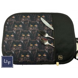 Chats aux yeux Jaunes Napperon avec Pochette Prêt à Broder Personnalisé NAP-420P