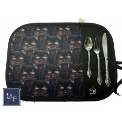 Chats aux yeux Jaunes Napperon avec Pochette Prêt à Broder Personnalisé NAP-420P