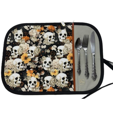 Tête de Mort Skull Squelette Napperon avec Pochette Prêt à Broder NAP-433P