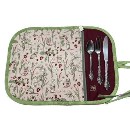 Petites Souris et Fraises Napperon avec Pochette Prêt à Broder NAP-440P