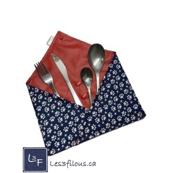 Petites Pattes de Chien Chat Pochette à Ustensiles Roulable et Réutilisable (Ustensiles inclus) UST-040
