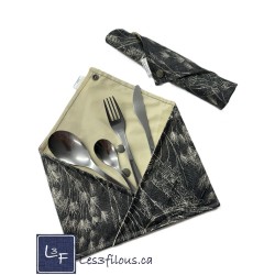 Fleurs Blé Pochette à Ustensiles Roulable et Réutilisable (Ustensiles inclus) UST-043