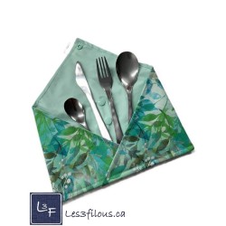Feuillage vert Pochette à Ustensiles Roulable et Réutilisable (Ustensiles inclus) UST-046