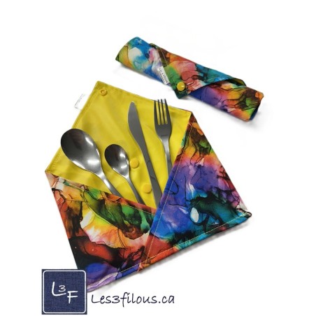 Aquarelle Pochette à Ustensiles Roulable et Réutilisable (Ustensiles inclus) UST-042