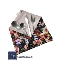 Fleurs et Papillons Pochette à Ustensiles Roulable et Réutilisable (Ustensiles inclus) UST-041