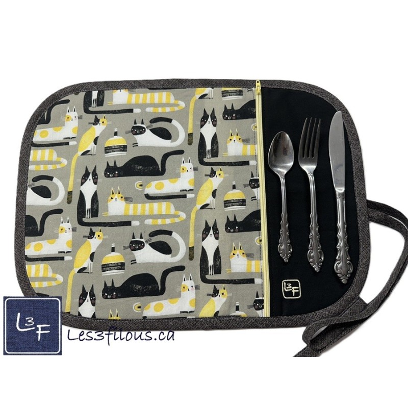 Chats Napperon avec Pochette Prêt à Broder Personnalisé NAP-388P