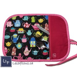 Théière en forme d'Animaux Chat Hibou Napperon avec Pochette Personnalisé Prêt à Broder NAP-390P