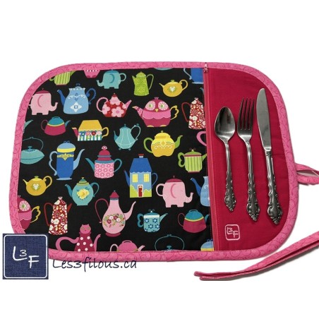 Théière en forme d'Animaux Chat Hibou Napperon avec Pochette Personnalisé Prêt à Broder NAP-390P