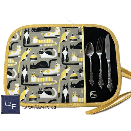 Chats Napperon avec Pochette Prêt à Broder Personnalisé NAP-391P