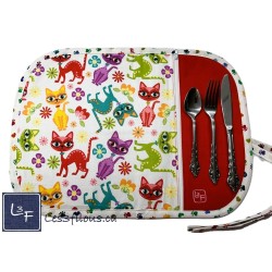 Chats Multicouleur Napperon avec Pochette Prêt à Broder Personnalisé NAP-392P