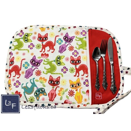 Chats Multicouleur Napperon avec Pochette Prêt à Broder Personnalisé NAP-394P