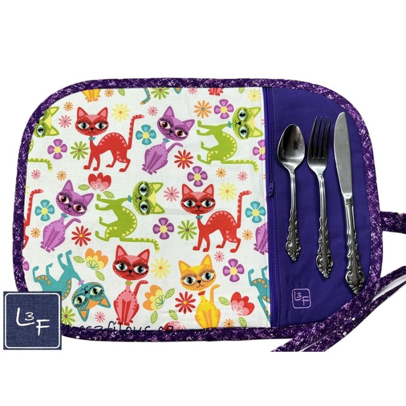 Chats Multicouleur Napperon avec Pochette Prêt à Broder Personnalisé NAP-395P