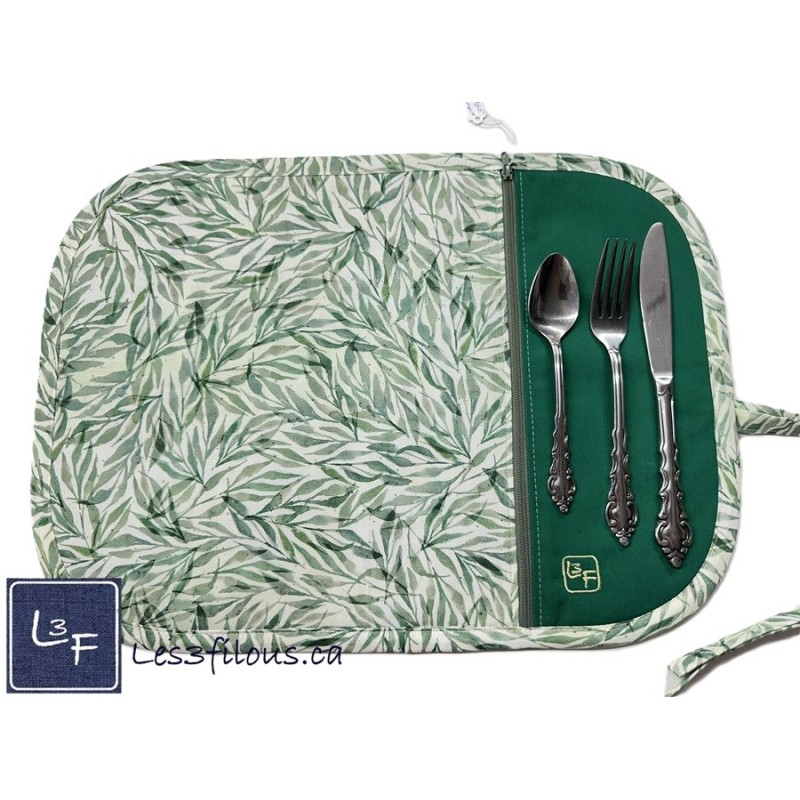 Feuillages Napperon avec Pochette Personnalisé Prêt à Broder NAP-396P