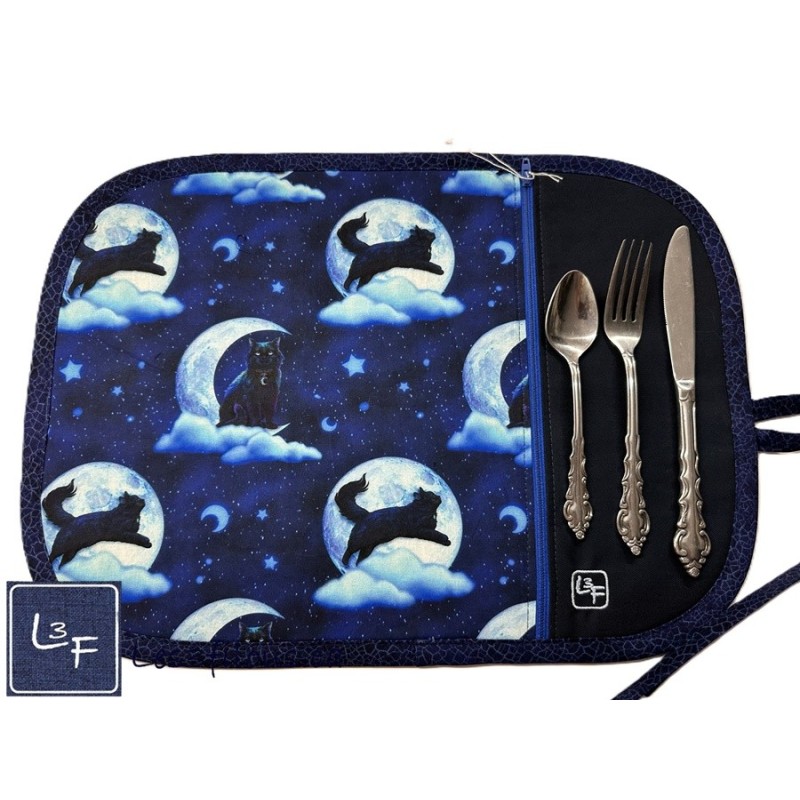 Chats au Clair de Lune Napperon avec Pochette Prêt à Broder Personnalisé NAP-404P