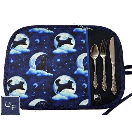 Chats au Clair de Lune Napperon avec Pochette Prêt à Broder Personnalisé NAP-404P