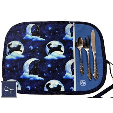 Chats au Clair de Lune Napperon avec Pochette Prêt à Broder Personnalisé NAP-406P