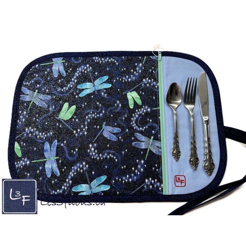 Libellules avec Petits Brillants Napperon avec Pochette Personnalisé Prêt à Broder NAP-403P