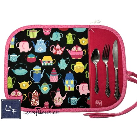 Théière en forme d'Animaux Chat Hibou Napperon avec Pochette Personnalisé Prêt à Broder NAP-410P