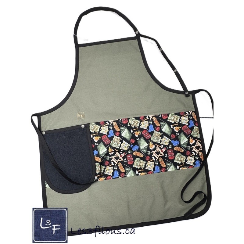 Camping Plein Air Nature Tablier Adulte avec Essuie-mains Prêt à Broder TEM-376P