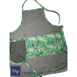 Feuillage vert et Turquoise Tablier Adulte Gris avec Essuie-mains Prêt à Broder TEM-378P